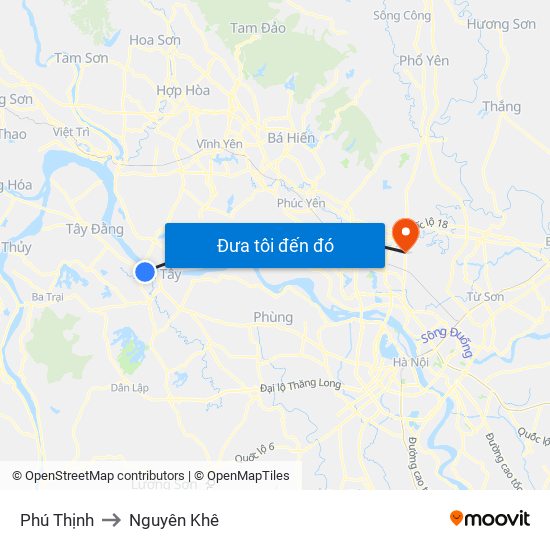 Phú Thịnh to Nguyên Khê map