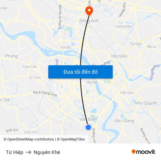 Tứ Hiệp to Nguyên Khê map