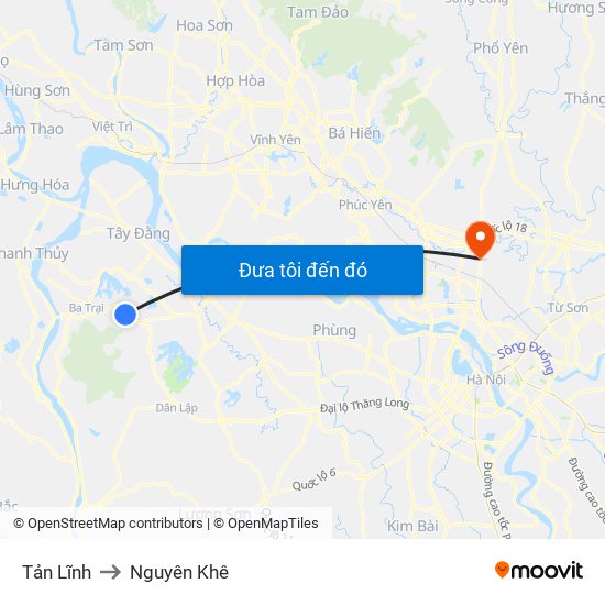 Tản Lĩnh to Nguyên Khê map