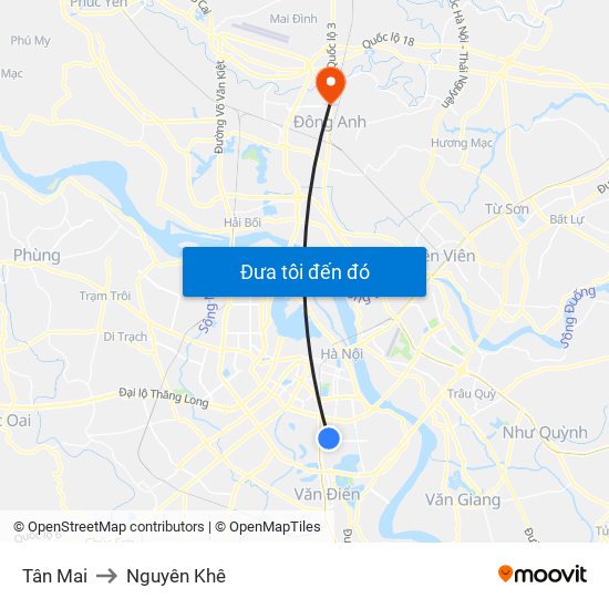 Tân Mai to Nguyên Khê map