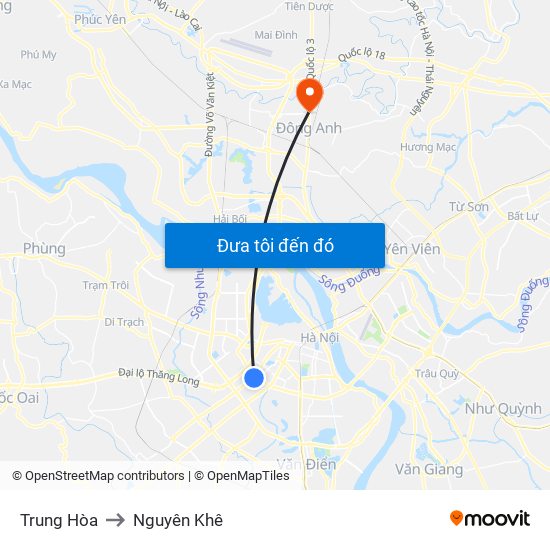 Trung Hòa to Nguyên Khê map