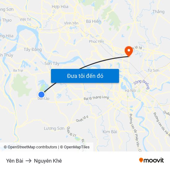 Yên Bài to Nguyên Khê map