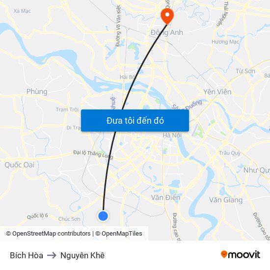 Bích Hòa to Nguyên Khê map