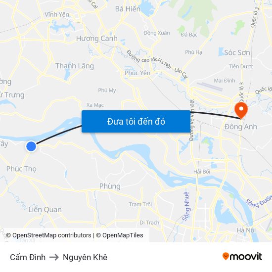 Cẩm Đình to Nguyên Khê map