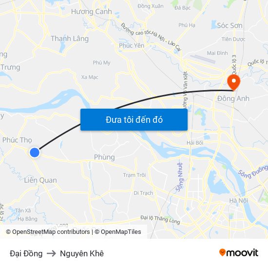 Đại Đồng to Nguyên Khê map