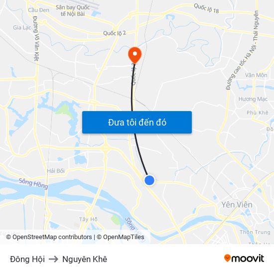 Đông Hội to Nguyên Khê map