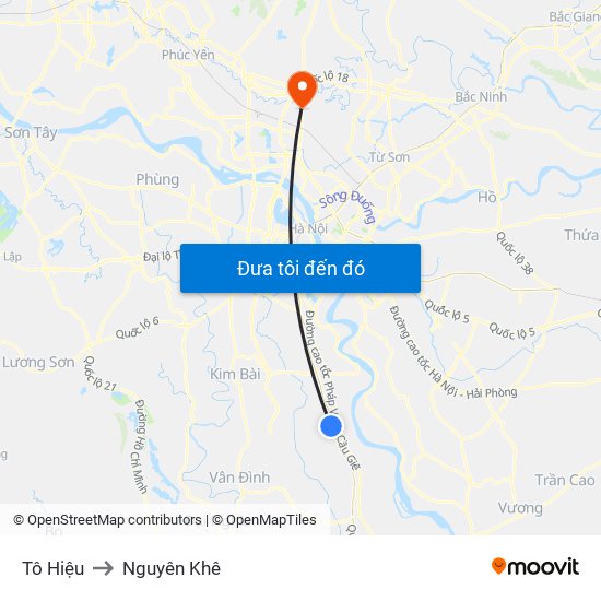 Tô Hiệu to Nguyên Khê map