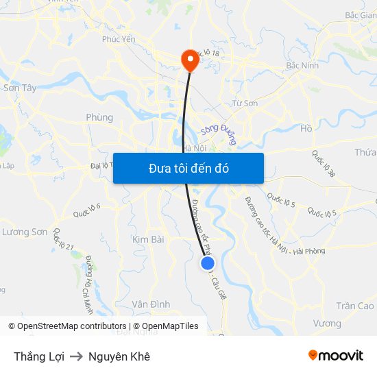 Thắng Lợi to Nguyên Khê map