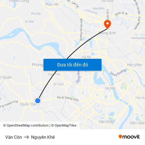 Vân Côn to Nguyên Khê map