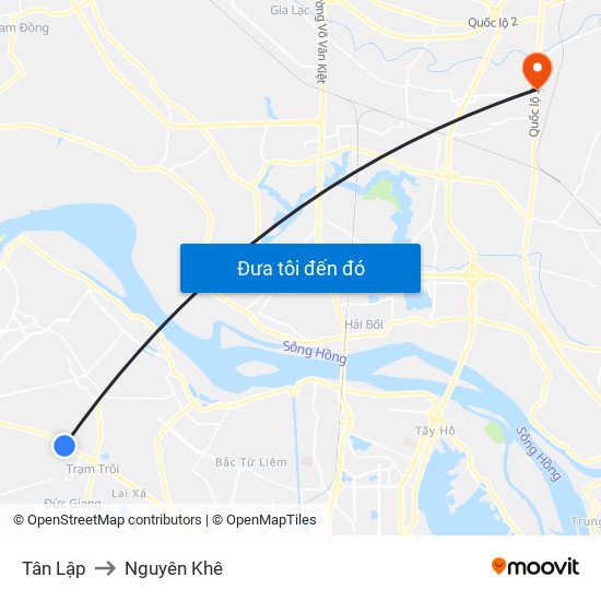 Tân Lập to Nguyên Khê map