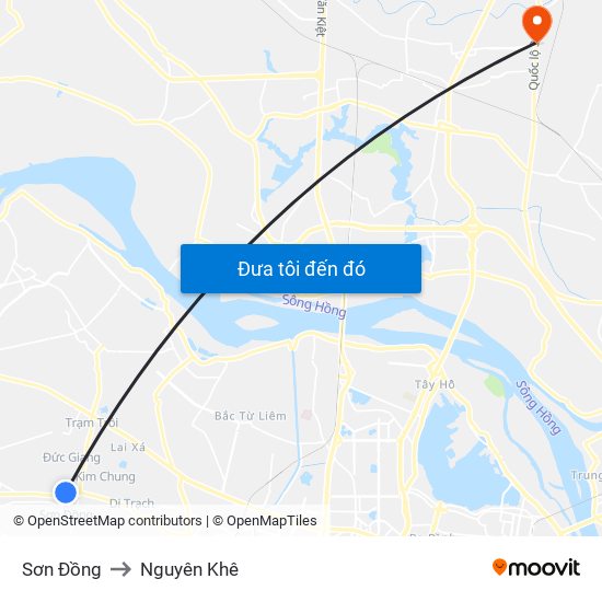 Sơn Đồng to Nguyên Khê map