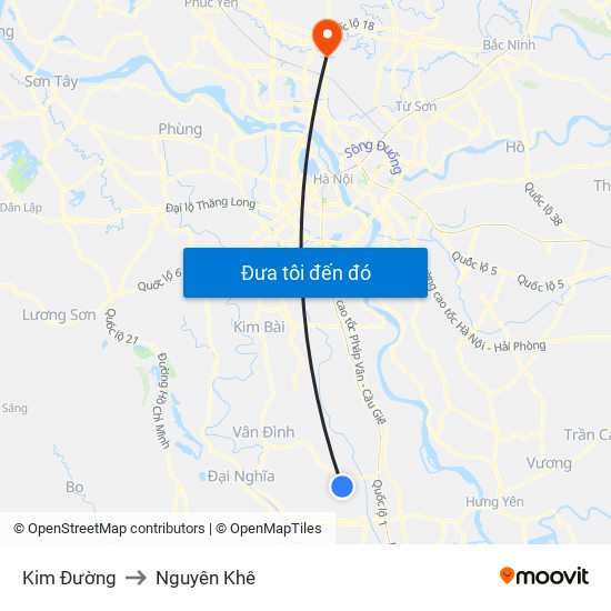 Kim Đường to Nguyên Khê map