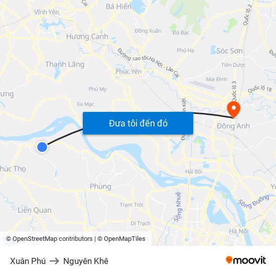 Xuân Phú to Nguyên Khê map