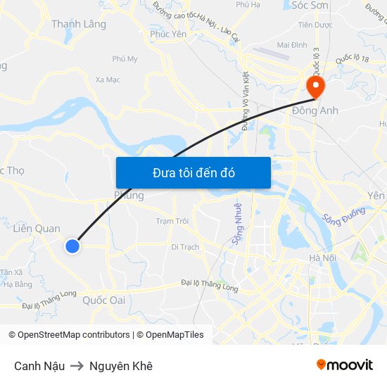 Canh Nậu to Nguyên Khê map