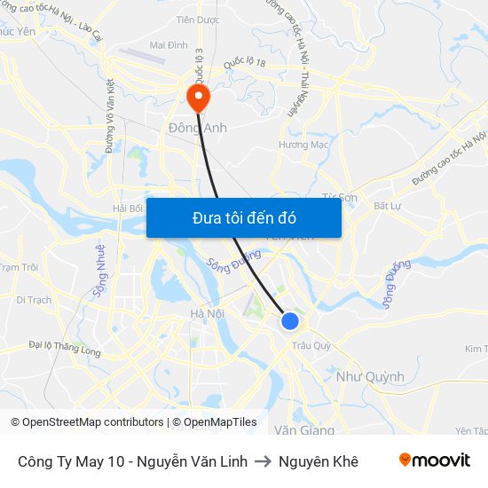 Công Ty May 10 - Nguyễn Văn Linh to Nguyên Khê map