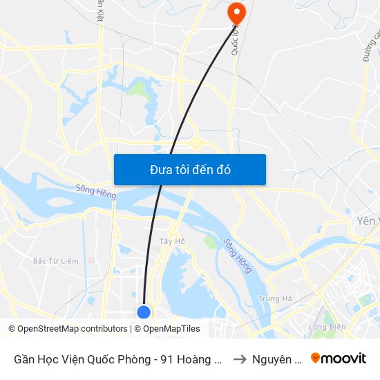 Gần Học Viện Quốc Phòng - 91 Hoàng Quốc Việt to Nguyên Khê map