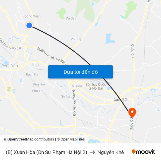 (B) Xuân Hòa (Đh Sư Phạm Hà Nội 2) to Nguyên Khê map