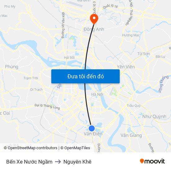 Bến Xe Nước Ngầm to Nguyên Khê map