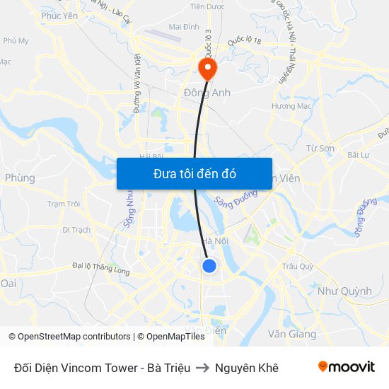 Đối Diện Vincom Tower - Bà Triệu to Nguyên Khê map