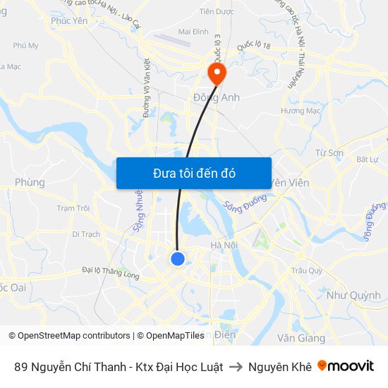 89 Nguyễn Chí Thanh - Ktx Đại Học Luật to Nguyên Khê map