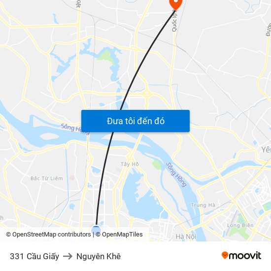 331 Cầu Giấy to Nguyên Khê map
