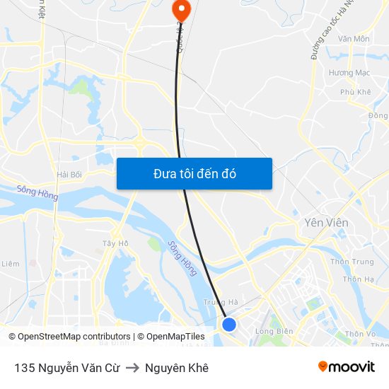 135 Nguyễn Văn Cừ to Nguyên Khê map