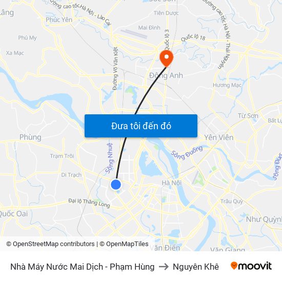 Nhà Máy Nước Mai Dịch - Phạm Hùng to Nguyên Khê map