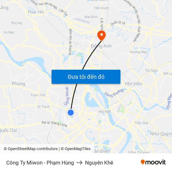 Công Ty Miwon - Phạm Hùng to Nguyên Khê map