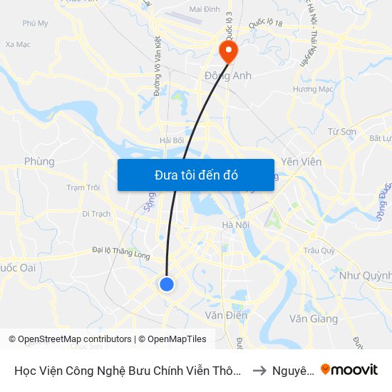 Học Viện Công Nghệ Bưu Chính Viễn Thông - Trần Phú (Hà Đông) to Nguyên Khê map