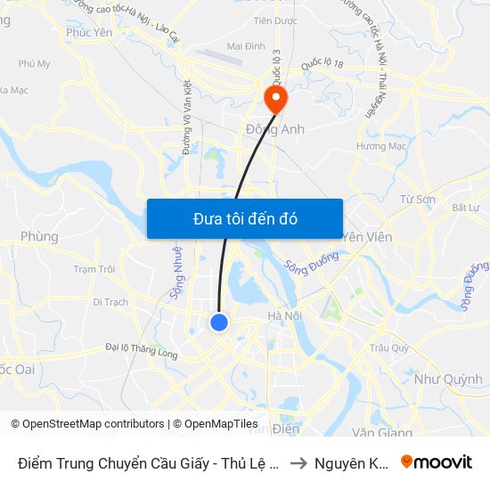 Điểm Trung Chuyển Cầu Giấy - Thủ Lệ 02 to Nguyên Khê map