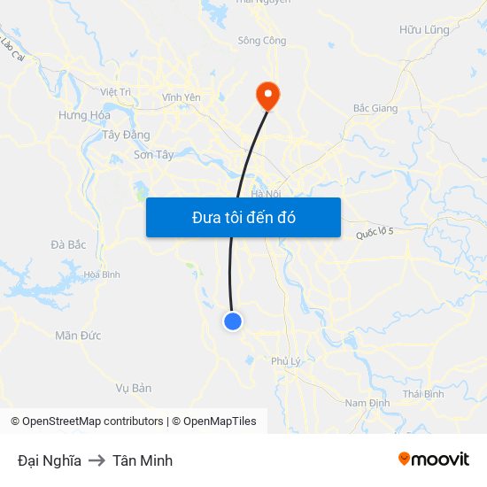 Đại Nghĩa to Tân Minh map