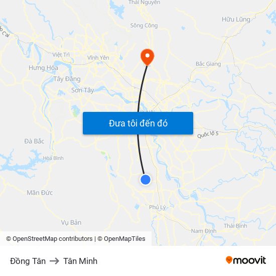 Đồng Tân to Tân Minh map