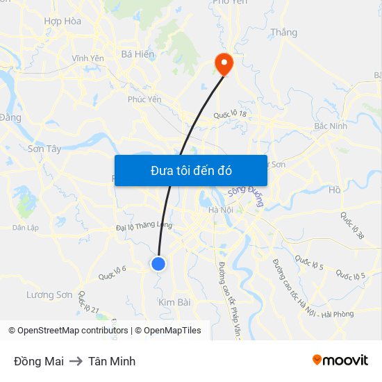 Đồng Mai to Tân Minh map