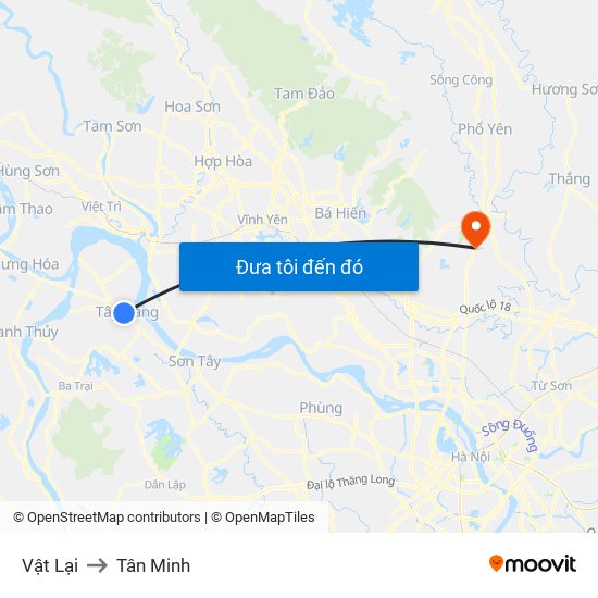 Vật Lại to Tân Minh map