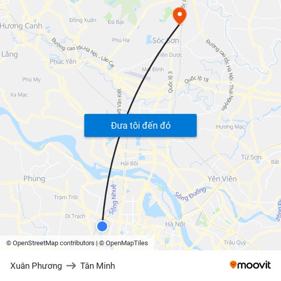 Xuân Phương to Tân Minh map