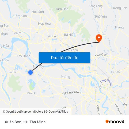 Xuân Sơn to Tân Minh map