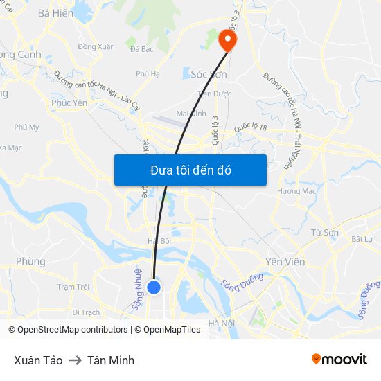 Xuân Tảo to Tân Minh map