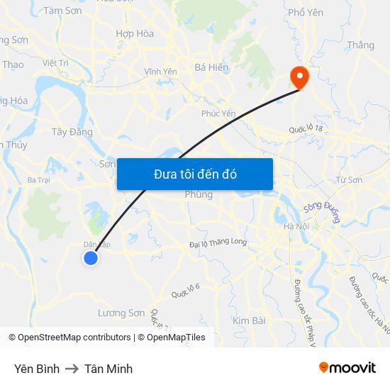 Yên Bình to Tân Minh map