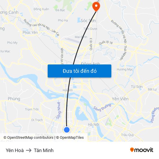 Yên Hoà to Tân Minh map