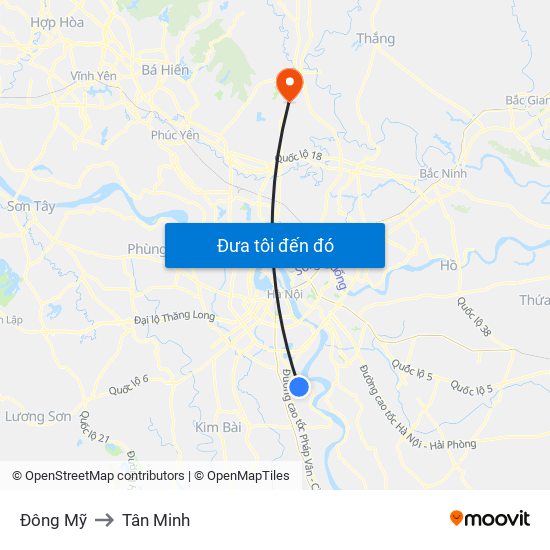 Đông Mỹ to Tân Minh map