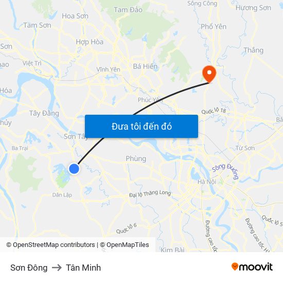 Sơn Đông to Tân Minh map