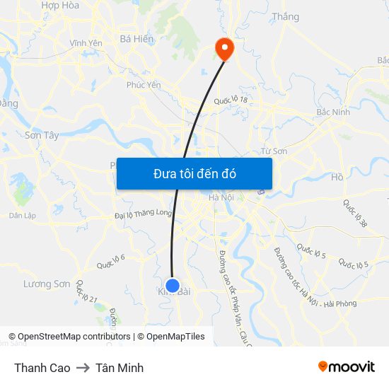 Thanh Cao to Tân Minh map