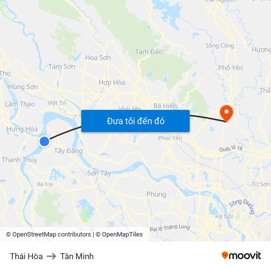 Thái Hòa to Tân Minh map