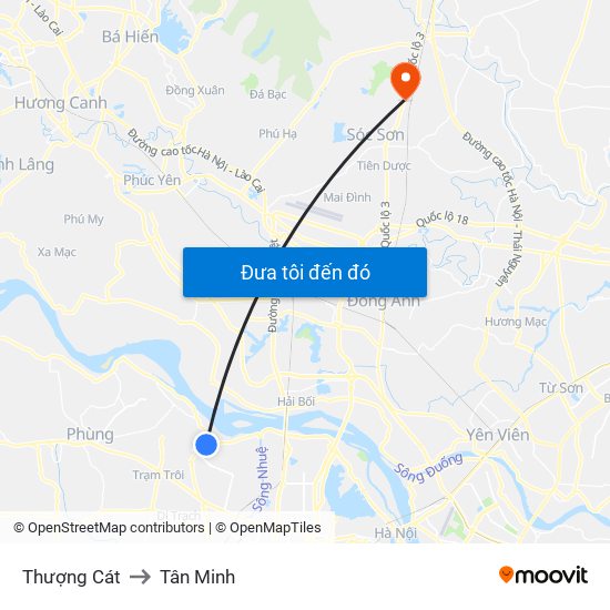 Thượng Cát to Tân Minh map