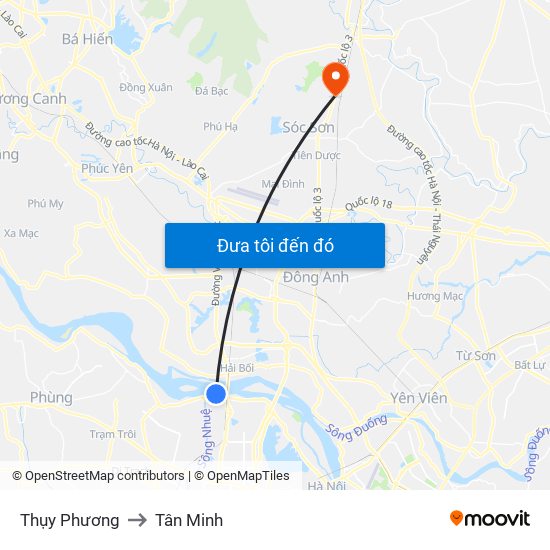 Thụy Phương to Tân Minh map