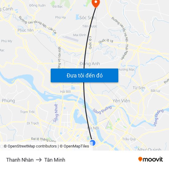 Thanh Nhàn to Tân Minh map