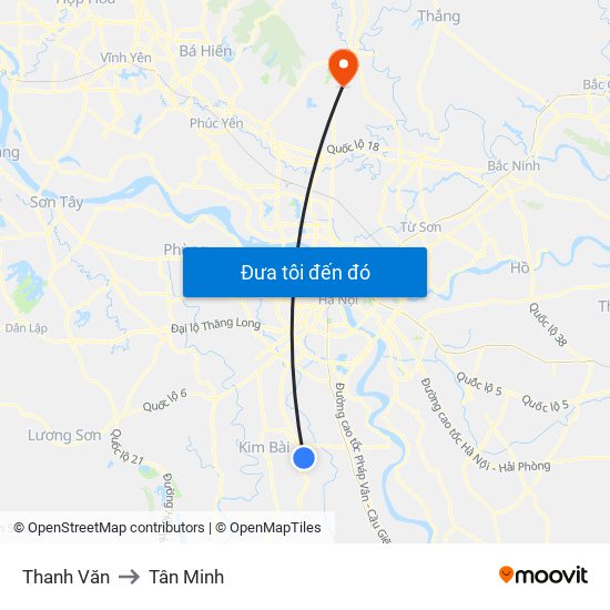 Thanh Văn to Tân Minh map