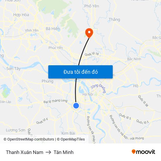 Thanh Xuân Nam to Tân Minh map