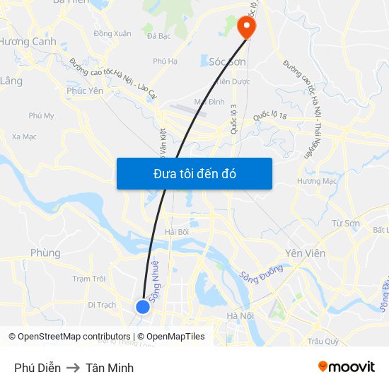 Phú Diễn to Tân Minh map