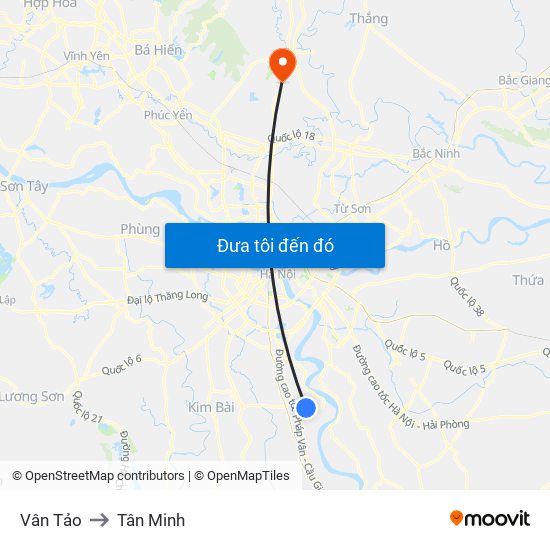 Vân Tảo to Tân Minh map